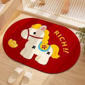 Tapis de salle de bain ovale absorbant et antidérapant motif cheval de dessin animé mignon pour toilettes, cuisine, décoration intérieure Hiver 2025 - Product Image 1