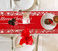 Chemin de table en feutre rouge de Noël de 120 cm avec bordure à motif flocon de neige, accessoires de table de Noël pour salle à manger