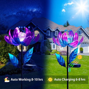Fiore di loto palo di metallo colorato filatura mulino a vento luce a LED sfera di vetro giardino arredamento vento solare filatore - Product Image 6