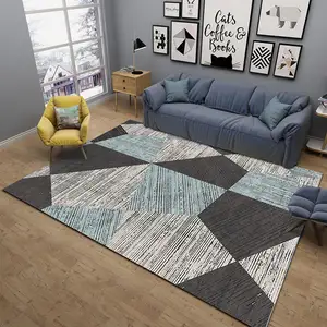 Machine Made Luxury Grey And Golden Printed 3D Tapis De Salon Moderne Living Room Home Decorative Rugs Carpet
