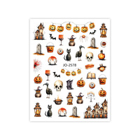 Stiker Kuku Halloween TSZS Perekat Sendiri Motif Kartun Tengkorak Labu Jaring Laba-laba Hati Gothic Dekorasi Manikur DIY