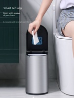 ELPHECO Couvercle de poubelle intelligent à capteur, en acier inoxydable, à ouverture automatique par détection de mouvement, pour salles de bain et toilettes domestiques, ajustement étroit
