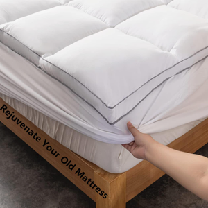 แผ่นรองที่<span class=keywords><strong>นอน</strong></span>และท็อปเปอร์หนาพิเศษเต็มขนาดพร้อมกระโปรงตัวป้องกันที่นอนโรงแรมสำหรับคลาวด์เช่นการนอนหลับและอาการ<span class=keywords><strong>ปวด</strong></span><span class=keywords><strong>หลัง</strong></span>สีขาว - Product Image 2