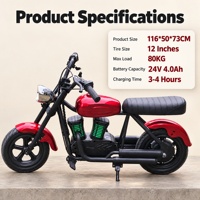 Moto électrique tout-terrain pour enfants 24V 200W avec batterie au lithium, cadre en acier, mini moto tout-terrain avec pneus en caoutchouc gonflables de 12 pouces et éclairage LED