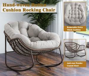 Ensemble de chaises longues <span class=keywords><strong>Lin</strong></span>-Utrend modernes et minimalistes pour l'intérieur et l'extérieur - Fauteuil à bascule surdimensionné avec design Papasan rembourré - Product Image 5