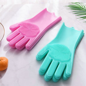 100% silicona de grado de alimentos de goma resistente al calor cepillo guantes de <span class=keywords><strong>horno</strong></span> de la cocina guantes de limpieza - Product Image 6