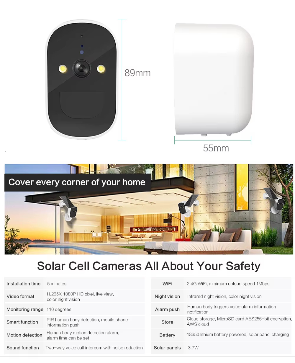 Low Power 1080P Smart Security Cameras for Home Indoor Solar AI Motion Detection with WiFi Night Vision & Cloud Storage · image 4