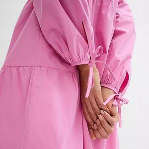 เดรสยาวสีพื้นทรงหลวมสไตล์ลำลองสำหรับฤดูร้อน ดีไซน์ระบายชั้นๆ ผ้าฝ้ายเนื้อนุ่ม แขนยาว กำลังเป็นที่นิยม - Product Image 5