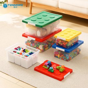 Conteneur de rangement empilable pour blocs de <span class=keywords><strong>construction</strong></span> avec plaque de base, boîte de rangement pour jouets d'enfants - Product Image 1