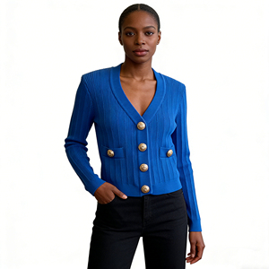 <span class=keywords><strong>Cardigan</strong></span> Corto <span class=keywords><strong>Slim</strong></span> con Scollo a V in Maglia per l'Autunno, Cappotto Casual da Ufficio Monopetto Aderente per Donne - Product Image 6