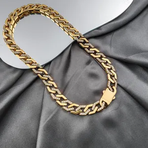 Hop Cuban Chains Stainless Steel Square Link Claw Setting with Crystal High Quality Luxury Jewelry