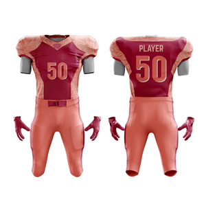 Men <b>Maroon</b> Peach Sublimated American Football Uniform Jersey Pants Set Custom Team Number Practice Game Wear - Product Image 1