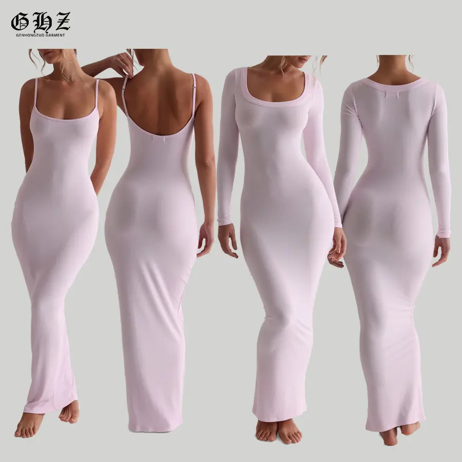 Custom Dress For Women Modal Cotton Ribbed Casual Dress Soft Lounge Long Slip Cami Bodycon Long Maxi Women's Dress Summer 2024