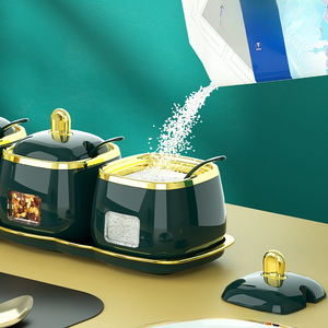 Europe Style PP+PS Material Emerald-green Aqua 3 <strong>Jars</strong> &amp; 4 <strong>Jars</strong> Seasoning <strong>Containers</strong> Combination <strong>Set</strong> With Tray - Product Image 3