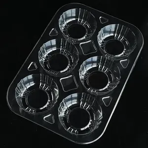 Custom Takeout Container Disposable Muffin Packaging Tray Plastic 6 Holes Mini Cupcake Plastic Tray For Bakery Cupcake Container