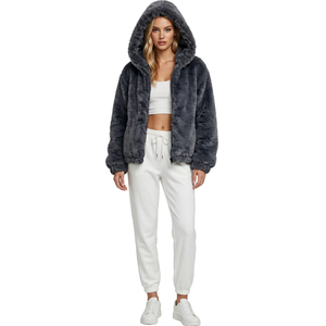 Whiteaura International 2026 – Nouvelle veste courte élégante pour femme, style vintage, en tricot respirant avec capuche en fausse fourrure – Manteau court - Product Image 1