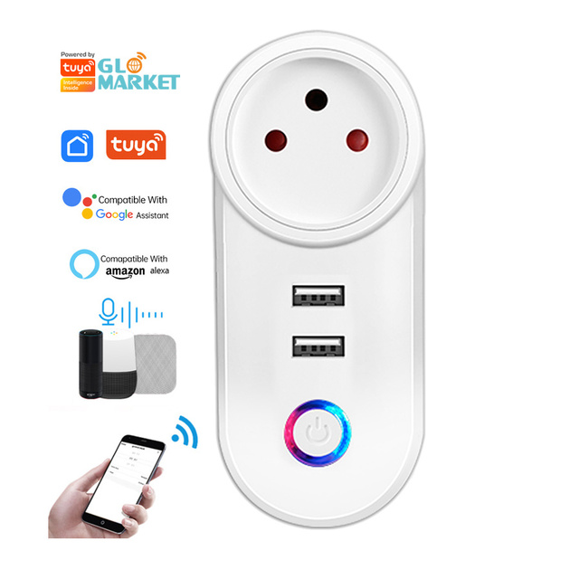 Glomarket Tuya Smart Home Life Israel WiFi Smart Plug with Dual USB Charging Sockets With Alexa Google Home