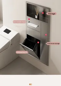 Mueble empotrado para baño de acero inoxidable, nicho empotrado para inodoro, escobilla de inodoro integrada, bote de basura multifuncional, estante de almacenamiento - Product Image 4