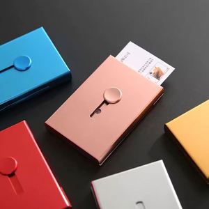 Porte-cartes professionnel automatique en alliage d'aluminium, grande capacité, design créatif, boîte de rangement en métal, logo personnalisé au laser - Product Image 2