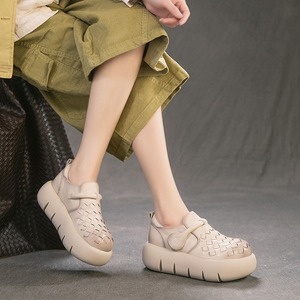 Zapatos retro cómodos tejidos a mano de nuevo estilo, de cuero genuino con interior y exterior de color, aptos para uso diario, versátiles para mujer. - Product Image 2