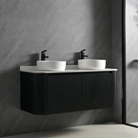 Ensemble de meubles de salle de bain suspendus au mur en bois massif moderne résistant à l'eau pour hôtel avec lavabo en céramique et miroir non inclus