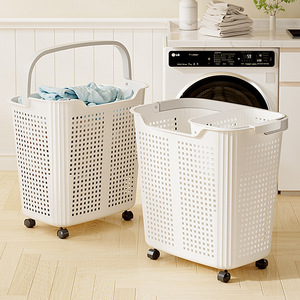Cesta de Almacenamiento Portátil con Ruedas, Gran Capacidad, Plástico Grueso, Transpirable, Diseño Moderno y Simple para Lavandería - Product Image 3