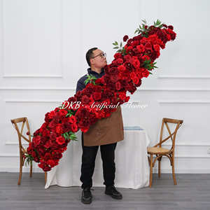 ดอกกุหลาบผ้าไหมเทียมสีแดงเบอร์กันดีดีไซน์ใหม่จาก DKB พร้อมที่จับโฟมสำหรับตกแต่งงานแต่งงาน - Product Image 5