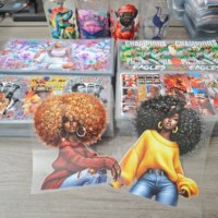 Autocollants de transfert UV DTF prêts à poser pour carnets A5, imperméables, pour journaux, avec motifs Black Lady Afro Women Empowerment