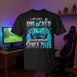Camiseta de videojuegos Level 6 Unlocked Awesome Since 2019, regalo de 6.º cumpleaños - Product Image 3