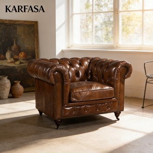 أريكة Karfasa التجارية للفنادق بتصميم تشسترفيلد الصناعي من جلد البقر الطبيعي الأصلي المعتق مع إطار من الخشب وحشوة من الإسفنج - Product Image 4