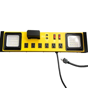 US Heavy Duty 6 Outlets 2 USB Workshop Wall Mount Power Strip With LED Worklight Surge Protector