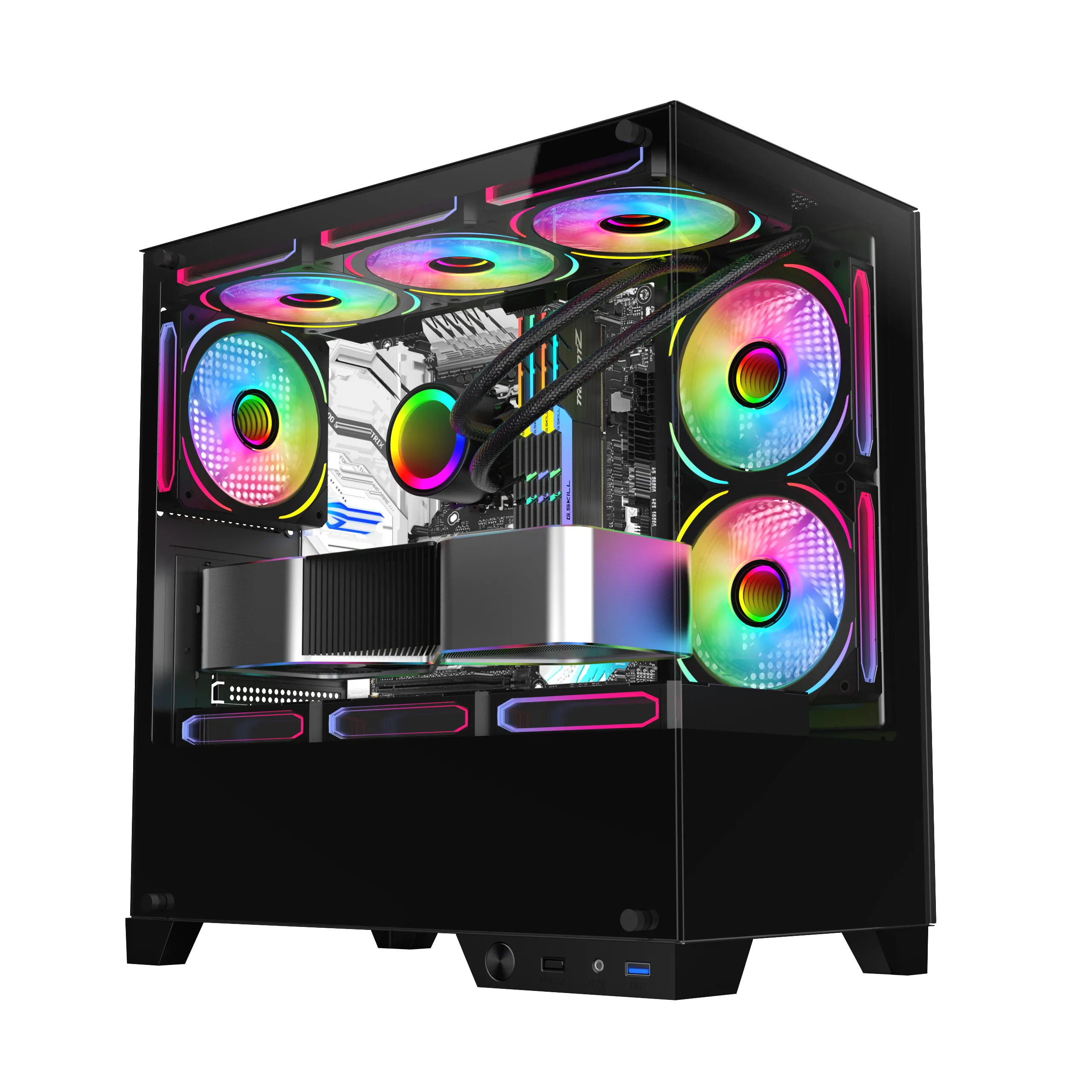 Popular Design Gaming Case Glass Panel Window RGB Fan Aluminum Gaming Computer Case Middle Tower ITX ATX PC Case for Gaming User