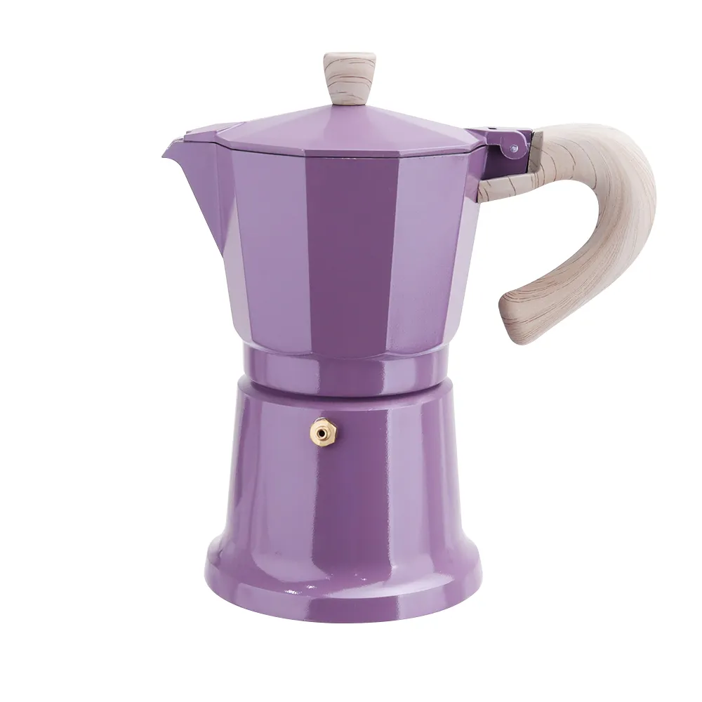 Revêtement de couleur violette manche en bois aluminium café thé expresso fournitures cafetières