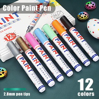 Marqueur de peinture à impression UV permanente 12 couleurs, pointe plate de 2,8 mm pour tissu