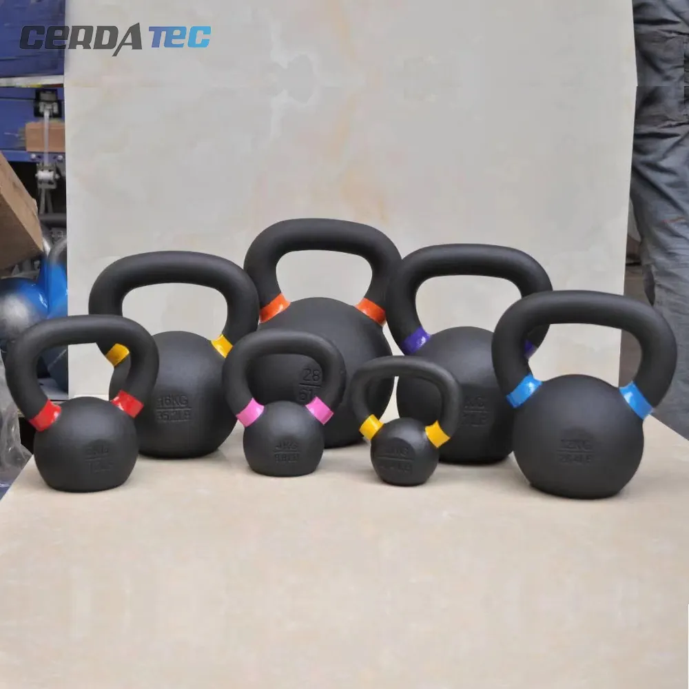 Atacado de fábrica ginásio cu pó revestido cabo de kettlebell com cor personalizado círculo de exercício de ferro fundido kettlebell