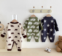 Angou Ins Vêtements pour bébé nouveau-né Barboteuses Automne Hiver Cartoon Knitted Climbing Cotton Button Sweater Jumpsuit for Boys Girls
