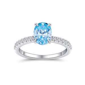 Bague en argent pur S925, bleu mer clair, diamant ovale en forme d'œuf de pigeon, bague en diamant coloré, brillant - Product Image 5