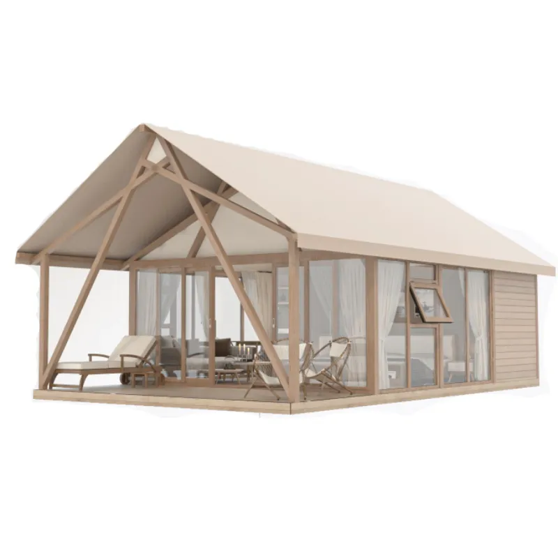 2022 Top new glass wall safari tenda glamping tenda per noleggio tenda eco di lusso in legno massello per la casa dell'hotel