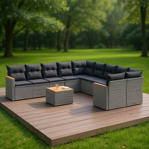 Ensemble de canapés de jardin en rotin PE gris modulaire, meubles de patio au design moderne et pour usage extérieur - Product Image 2