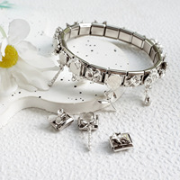 Bracelet Modulaire Italien en Acier Inoxydable Argenté avec Zircon, Papillon, Fleur, Breloques DIY, Charms Italiens