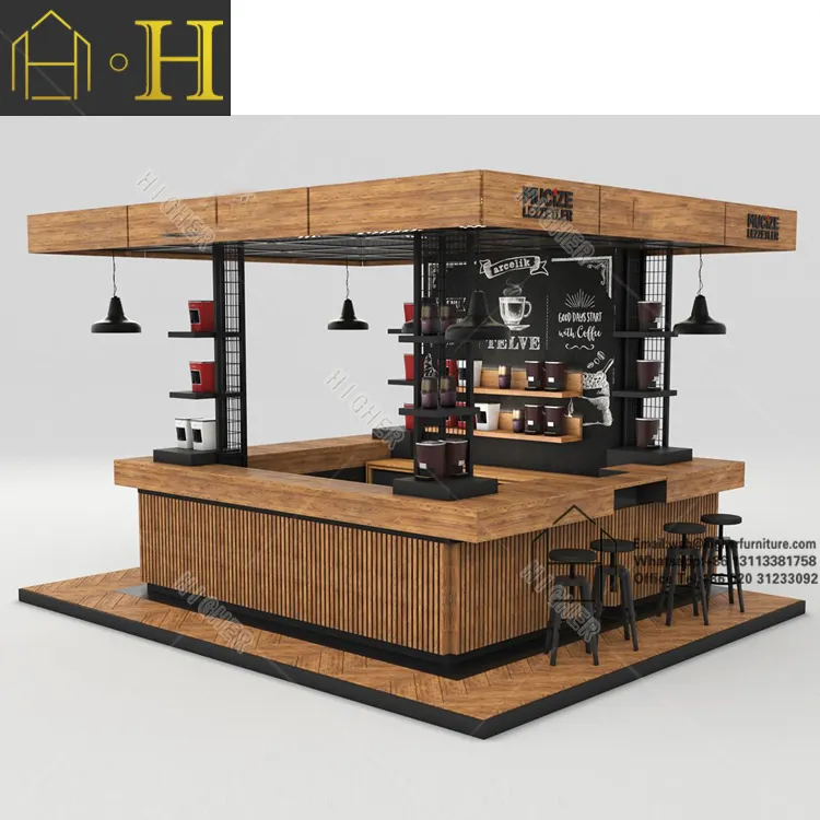 Meilleur kiosque de café de centre commercial en bois massif conception barre de jus kiosque de thé à bulles kiosque de comptoir de café pour centre commercial