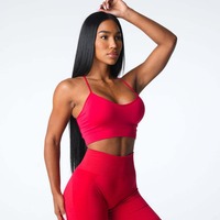 Rouge Femmes Spaghetti Sports Joga Running Soutien-Gorge Scrunch Butt Taille Haute Leggings Gym Fitness Leggins et Shorts Ensemble