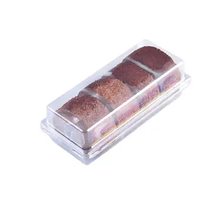 Boxes For Cakes High Quality Dessert Shop PET Plastic Container Rectangular Swiss Roll Storage Cake Boxes With Clear Lid