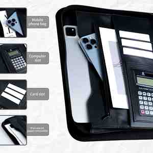 Custom Multifunctional PU Leather Handheld Zipper Folder Business Document Storage Bag A4 Portfoilo <b>File</b> Folder with Calculator - Product Image 3