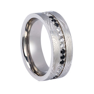 Tizti bijoux <span class=keywords><strong>empreinte</strong></span> digitale gravé au laser damas motif plat hommes alliance pour hommes garçons zircons noirs bague en titane - Product Image 1
