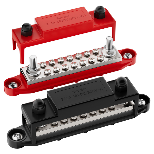 Heavy Duty Power Distribution Bus Bar 275A 48V DC with M8 Stud & M4 Screw Terminals for Solar Battery EV System