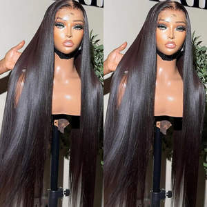 Cheveux brésiliens Remy lisses 13x6 HD pour perruques à dentelle frontale sans colle, brun clair, longueur longue, densité 130%-180%, perruques de luxe - Product Image 2