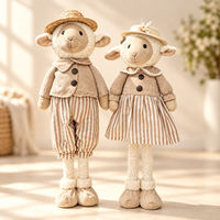 Figurines rustiques de couple de moutons en tissu polyester, technique de couture, pour décoration intérieure