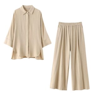 Women's Loose Long Sleeve Shirt Wide Leg <b>Pants</b> Casual 2 Piece Set Fashion - Product Image 6