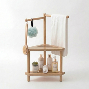Tabouret de <span class=keywords><strong>douche</strong></span> multifonctionnel en bambou personnalisé, repose-pieds d'angle étanche, étagère de rangement tout-en-un pour la salle de bain, <span class=keywords><strong>banc</strong></span> de <span class=keywords><strong>douche</strong></span> antidérapant - Product Image 1